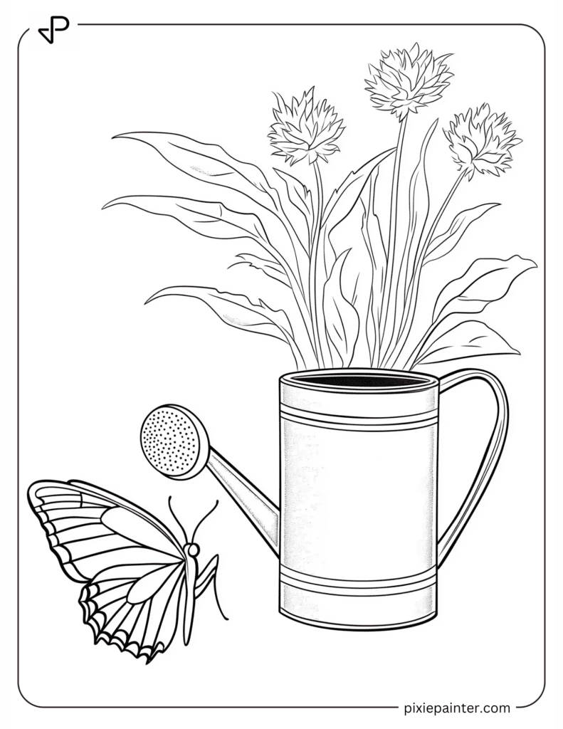 A Butterfly Near a Garden Watering Can