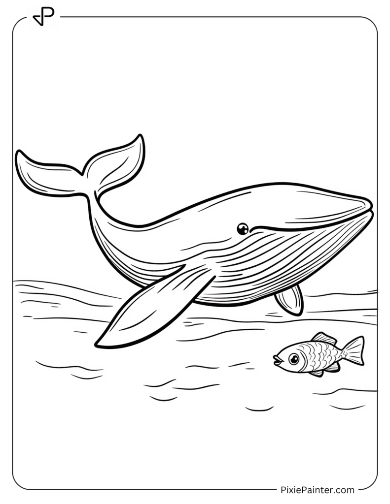 Coloring Page of A Whale With A Friend Fish Swimming Beside It In The Ocean