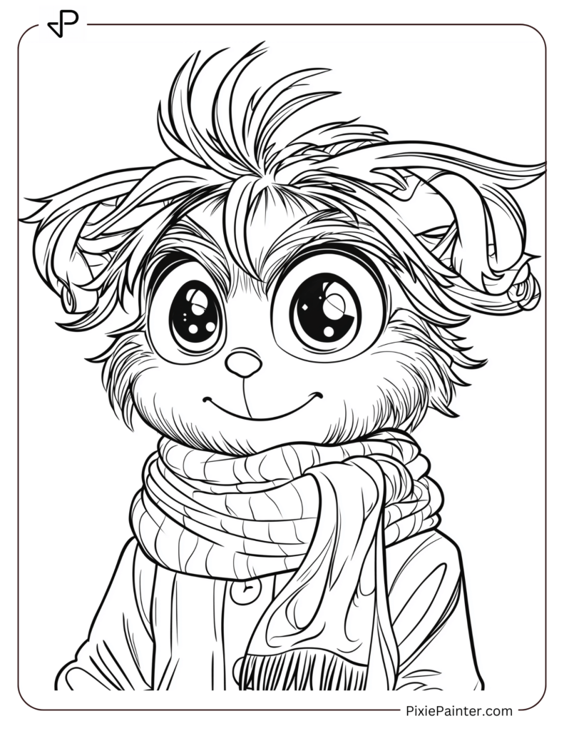 7. Cute Sparkling Eyed Grinch Wearing Scarf Coloring Pages