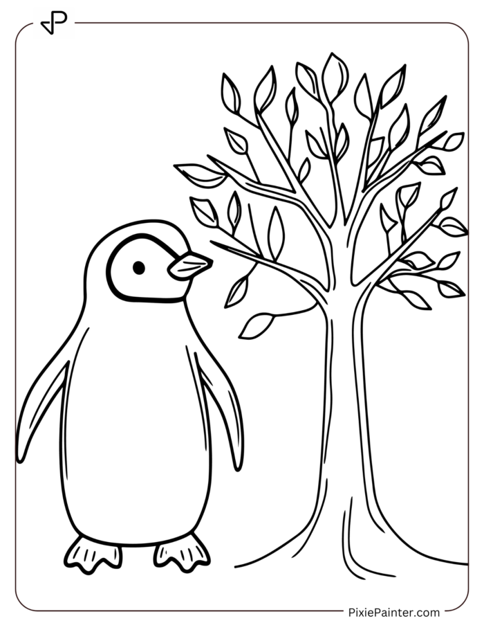 cute penguin under tree