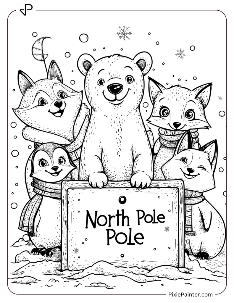 Group of Animals Around North Pole