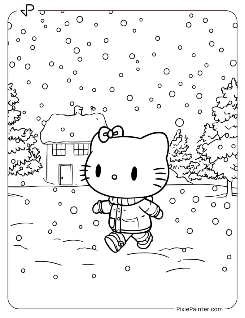 Hello Kitty Walking in the Snow