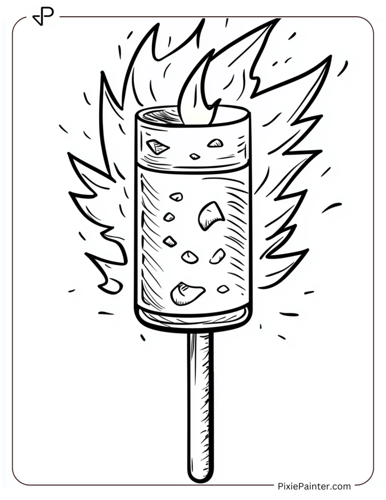 Chinese New Year Coloring Page Where A Single Firecracker With Its Fuse Lit, Ready To Pop