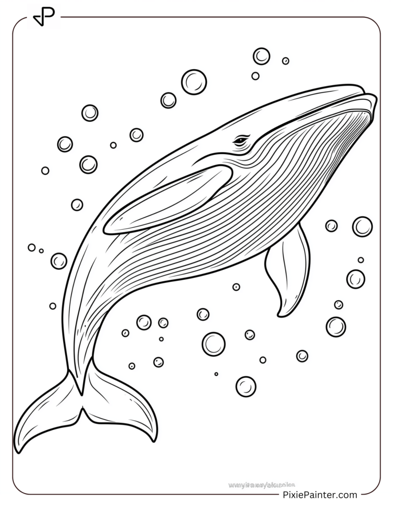 Coloring Page of A Whale With Small Bubbles Floating Around It