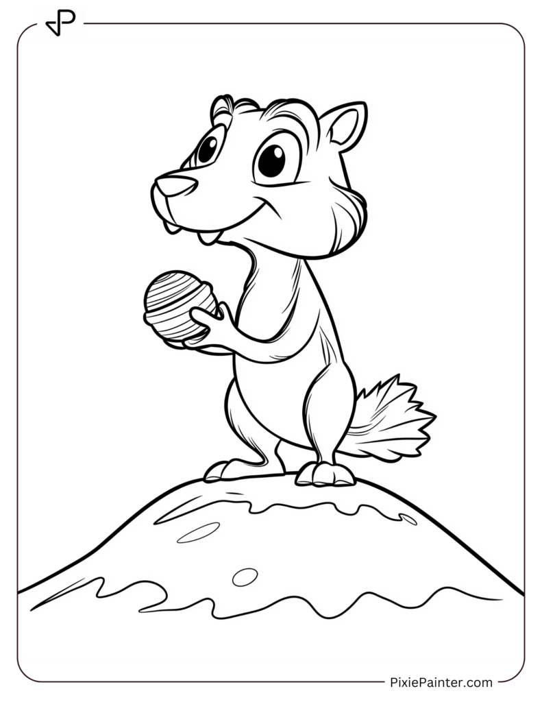 Scrat Clutching His Acorn Atop A Snowy Hill