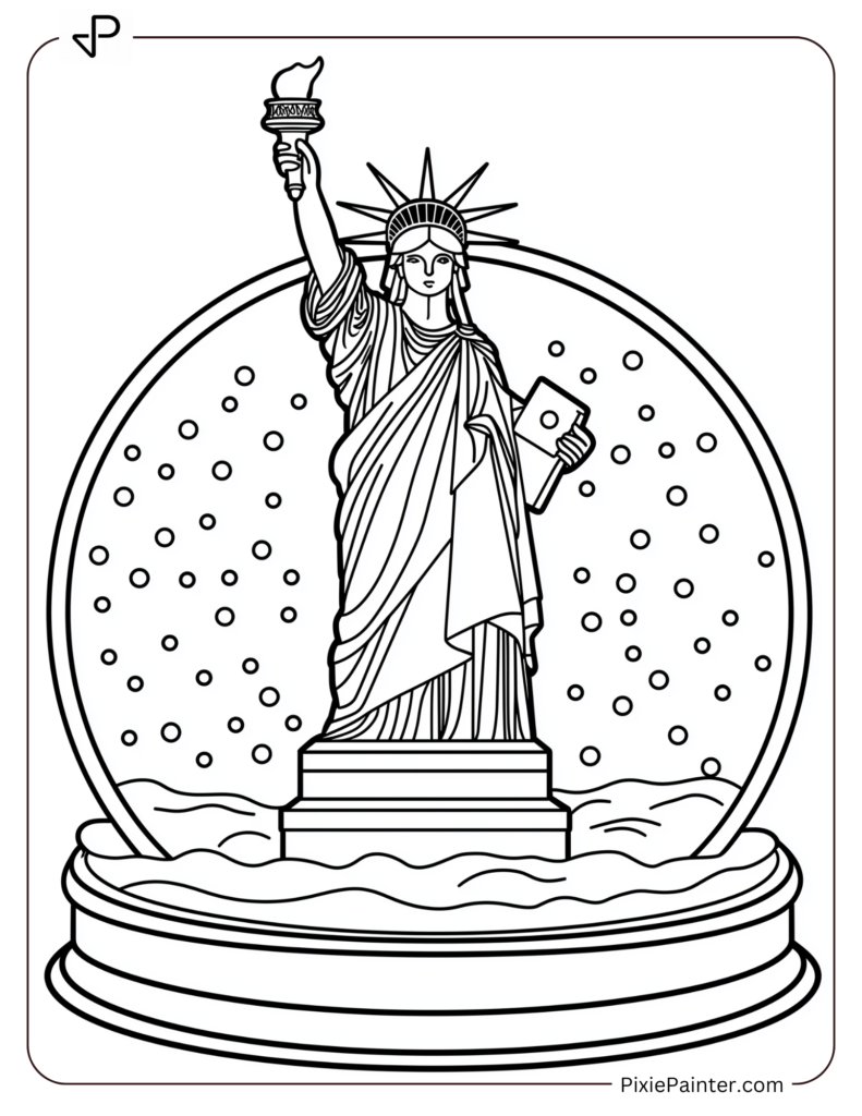 The Statue Of Liberty, Dusted With Snow, Inside A Snow Globe