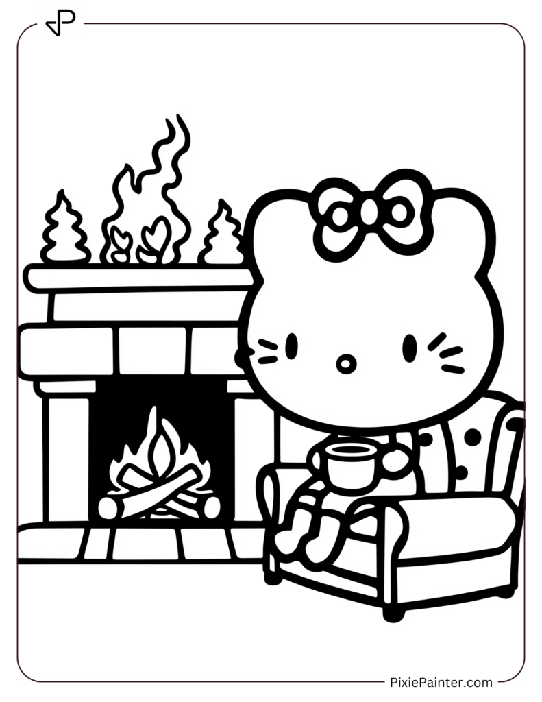 Hello Kitty by the Fireplace