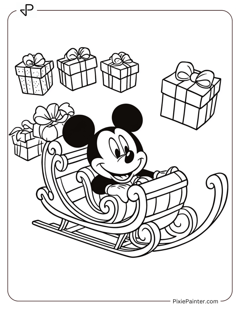 Mickey Mouse Holiday Sleigh Ride with Presents Flying Out