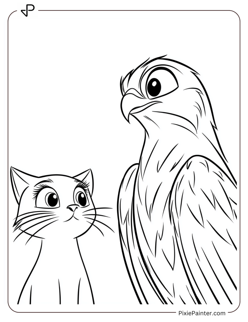 Falcon And Cat Staring At Each Other