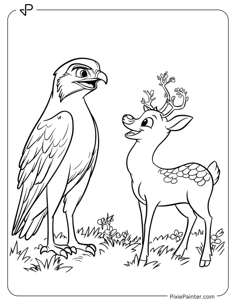 Falcon And Deer Sharing A Meadow