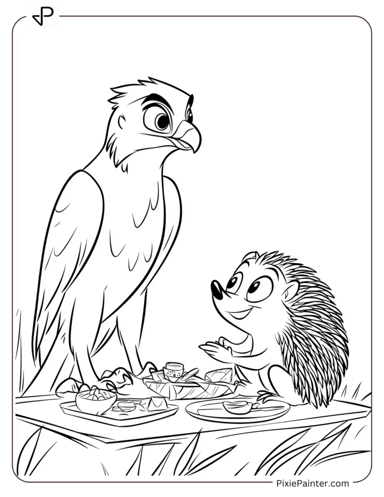 Falcon And Hedgehog Having A Picnic