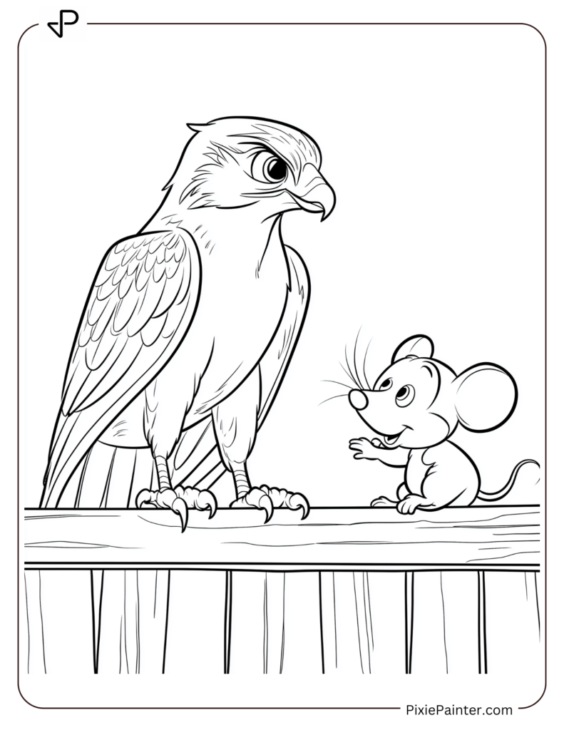 Falcon And Mouse Sitting On A Fench