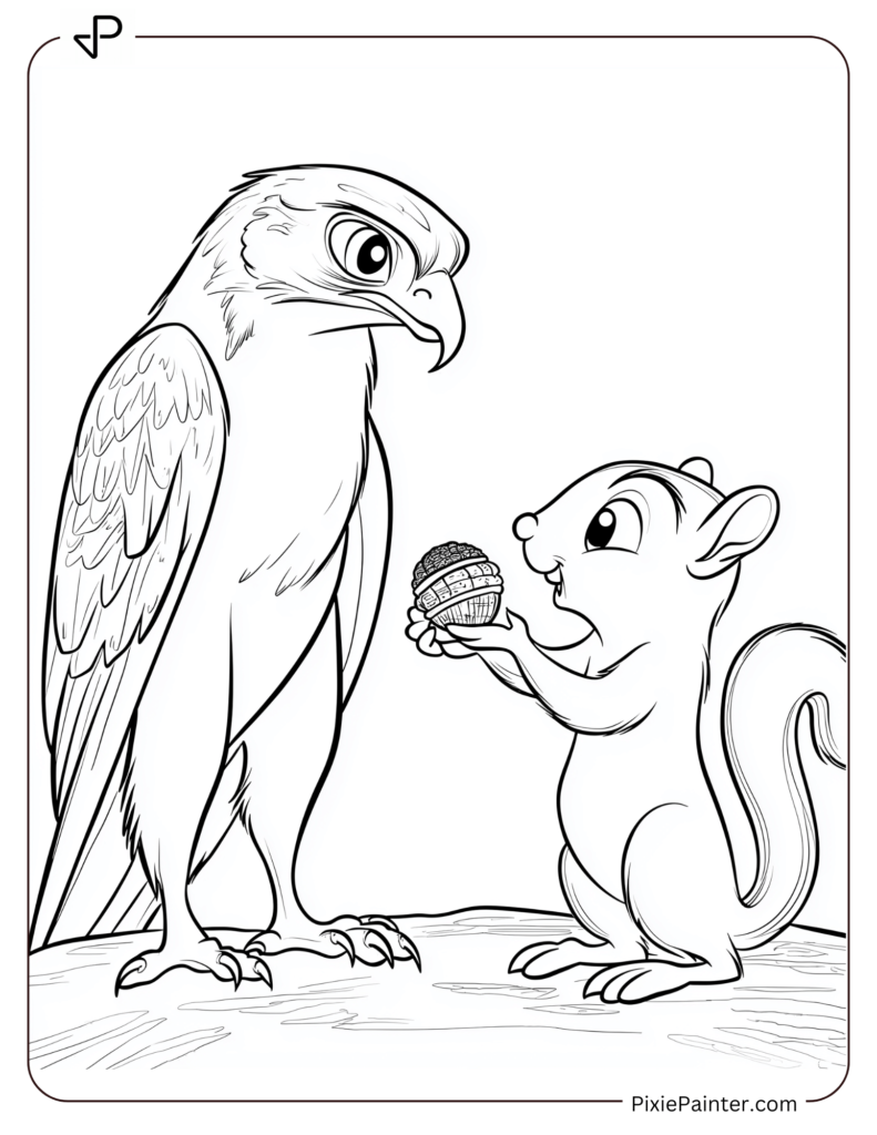 Falcon And Squirrel Sharing Acorn