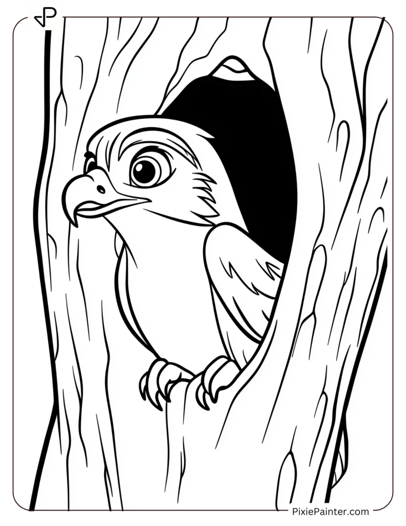 Falcon Peeking Out Of Hollow Tree