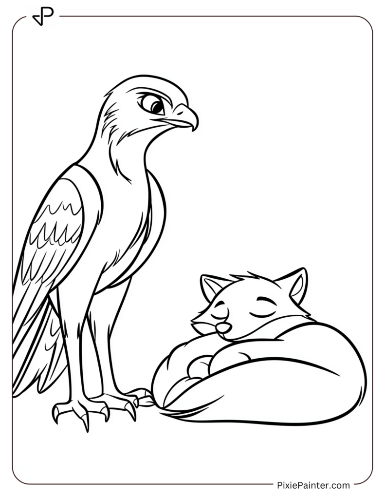 Falcon Perched Beside A Sleepy Fox