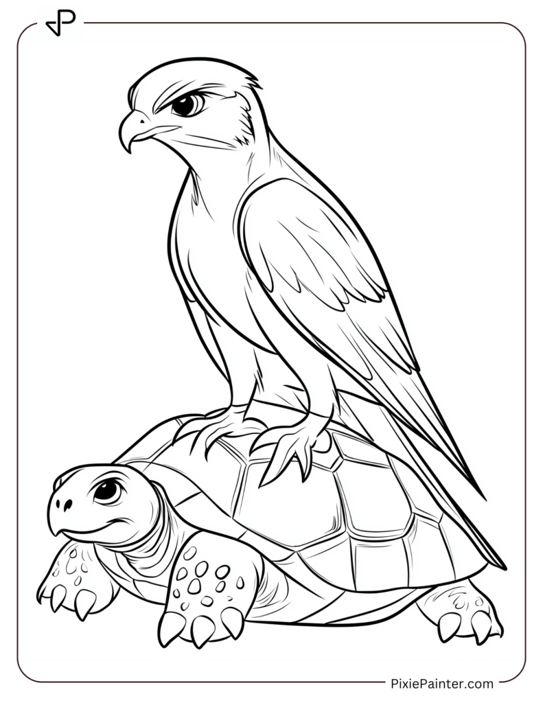 Falcon Perched On A Back On Tortoise