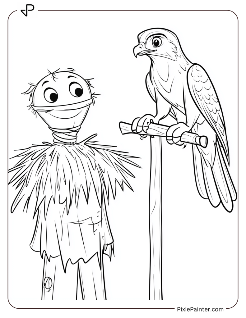 Falcon Perched On A Scarecrow