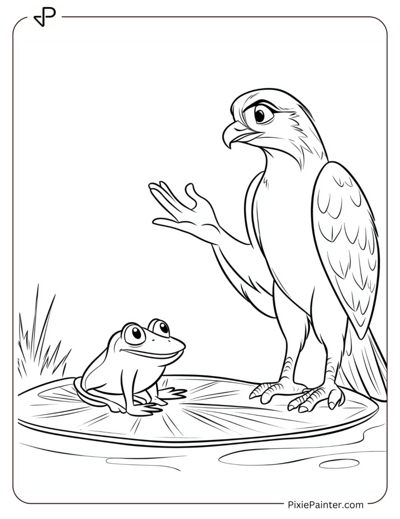 Falcon Talking To A Frog On Lilypad