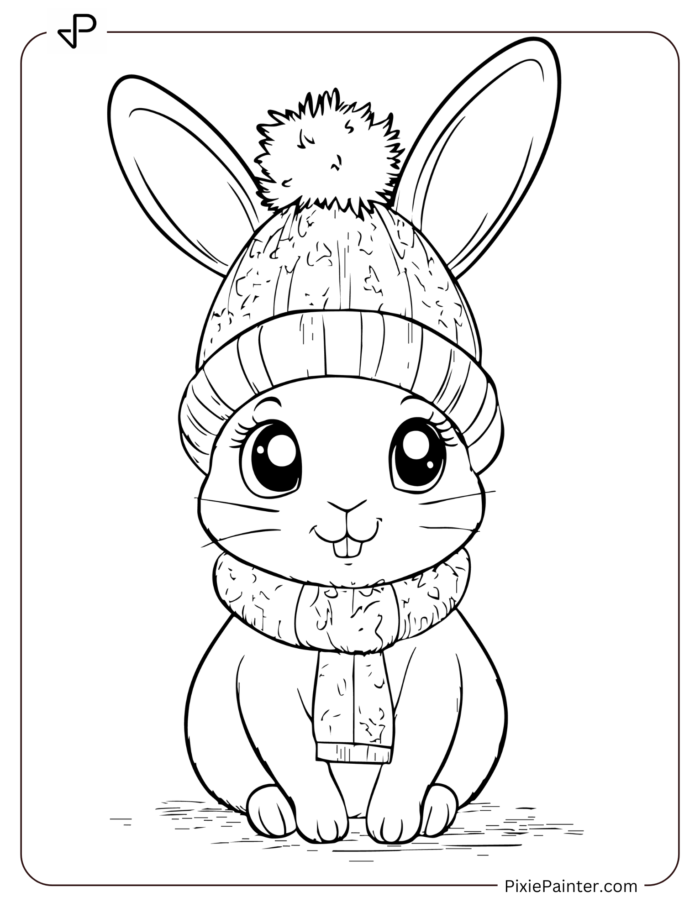 cute bunny in winter hat