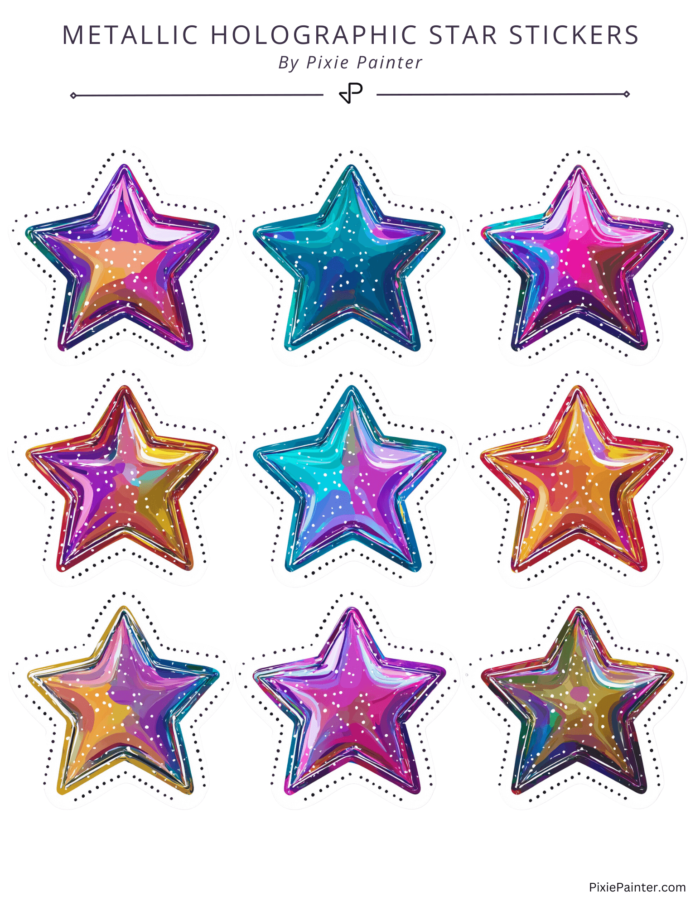 Metallic holographic star stickers