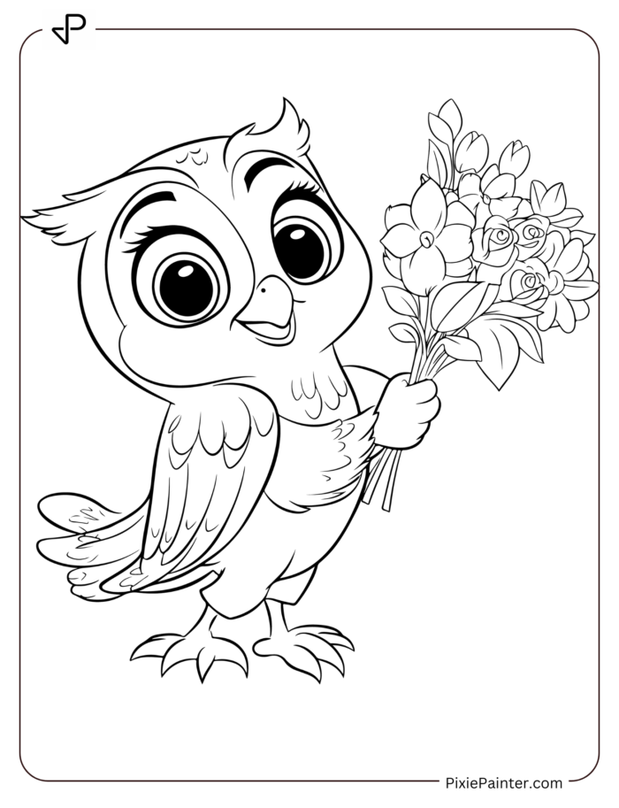 owl holding flowers