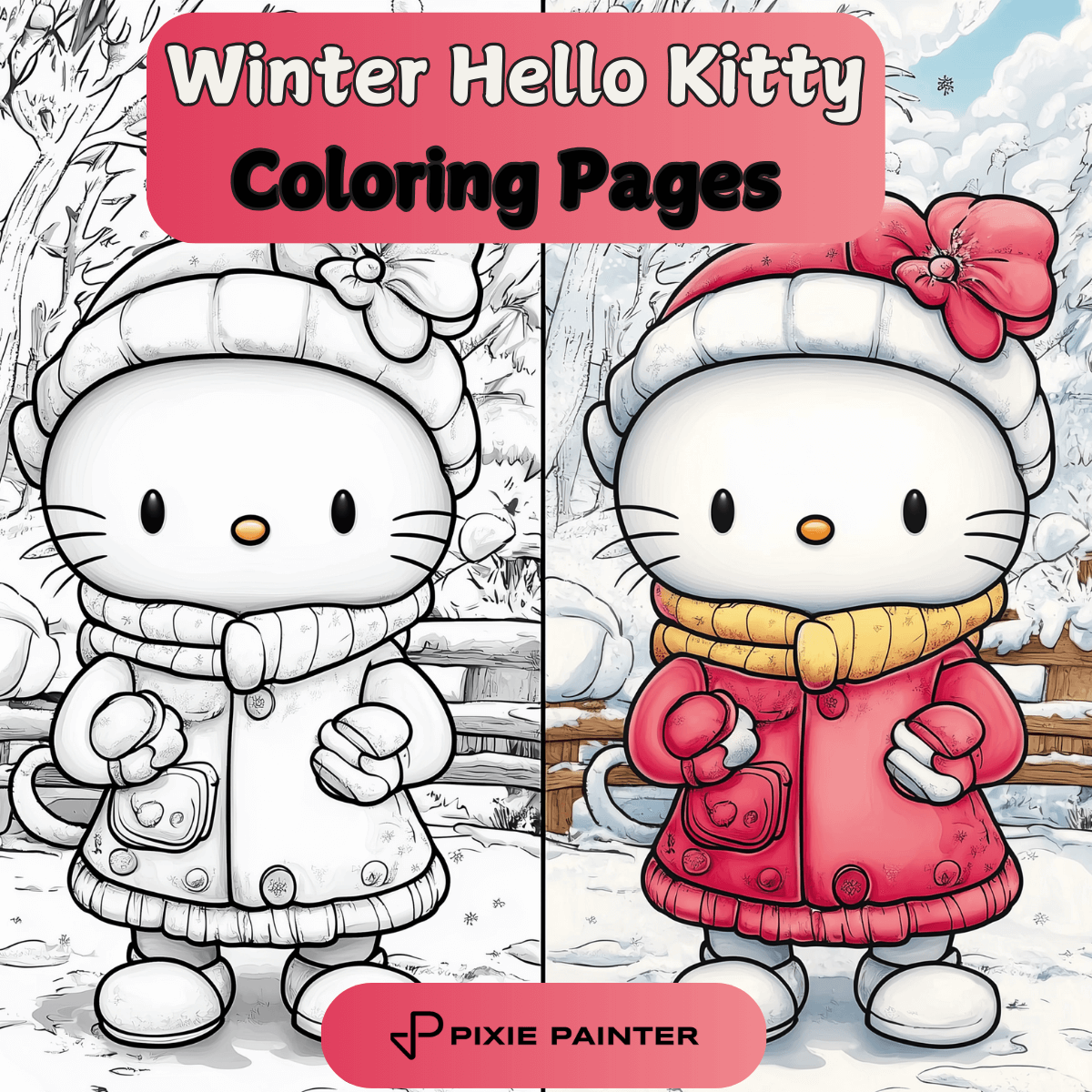 Winter Hello Kitty Coloring Pages