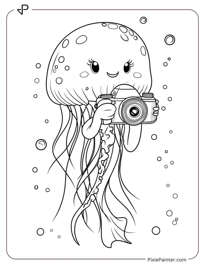 cute jellyfish holding camera underwater