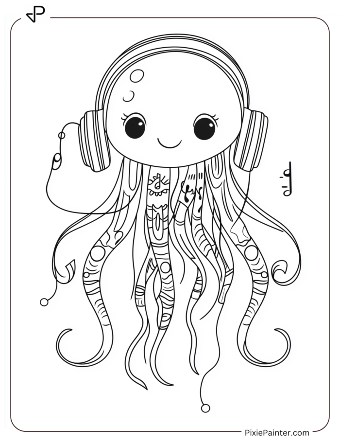 cute jellyfish listening to music