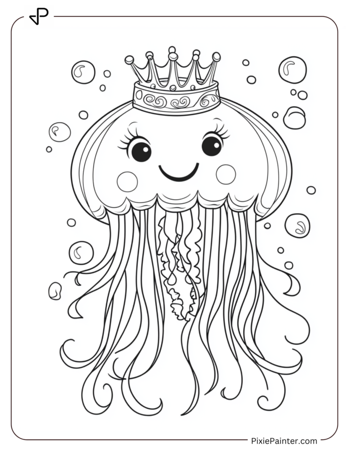 cute jellyfish wearing crown smiling