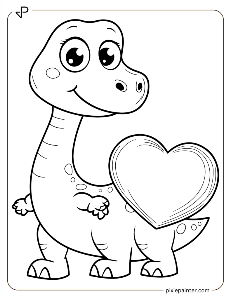 Valentine's day coloring pages for boys of Dinosaur Holding a Heart