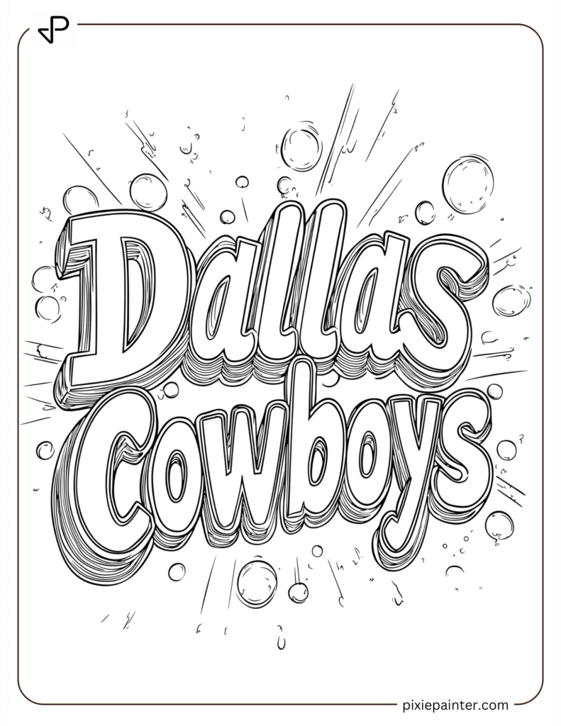 1. Simple Outline of “Dallas Cowboys” in Bubble Style -dallas cowboys coloring pages