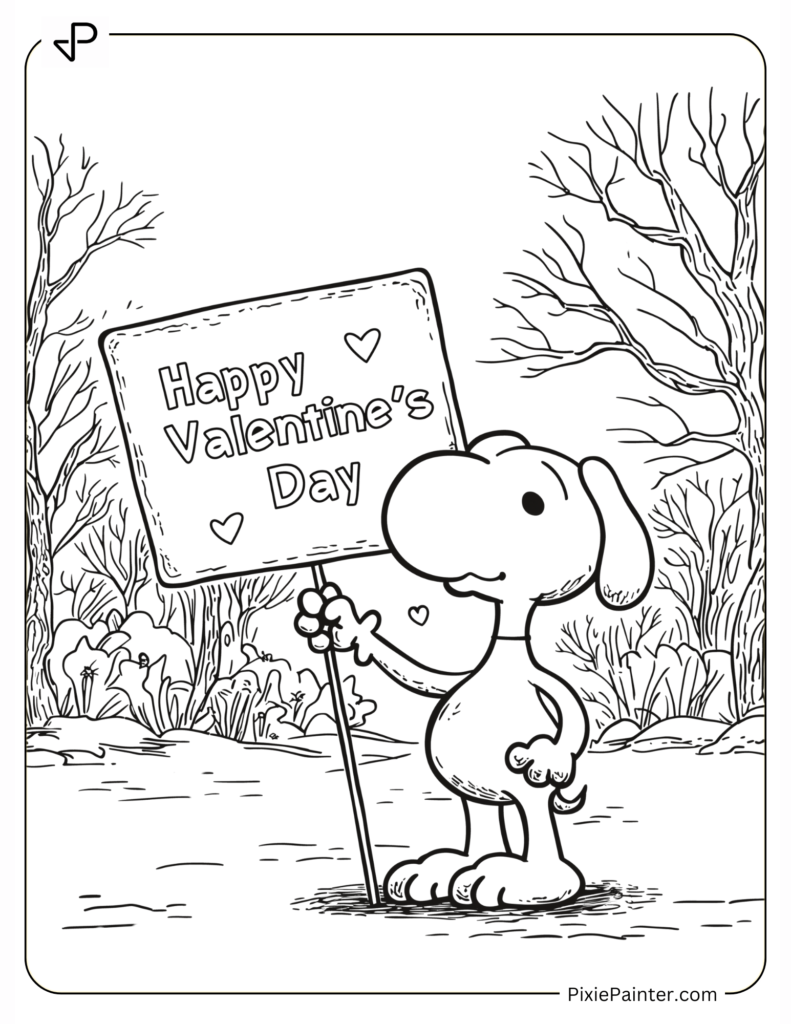 Snoopy Holding “Happy Valentine’s Day” Sign