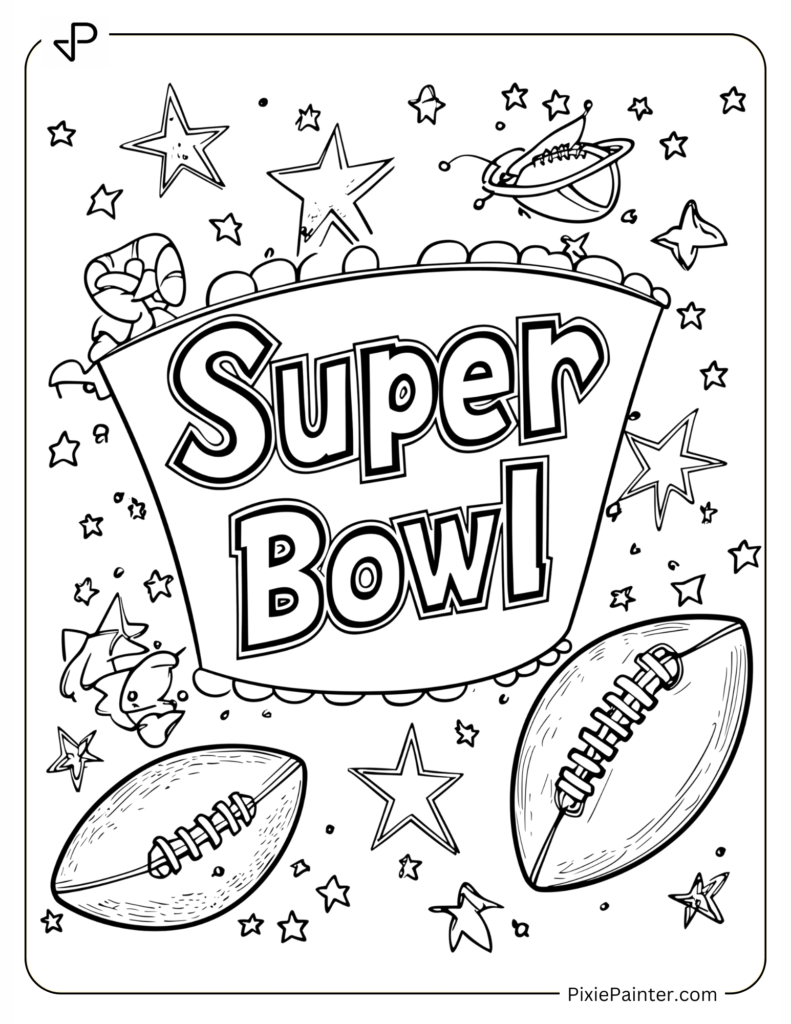 Coloring Page of Super Bowl Game Banner with Bold Text