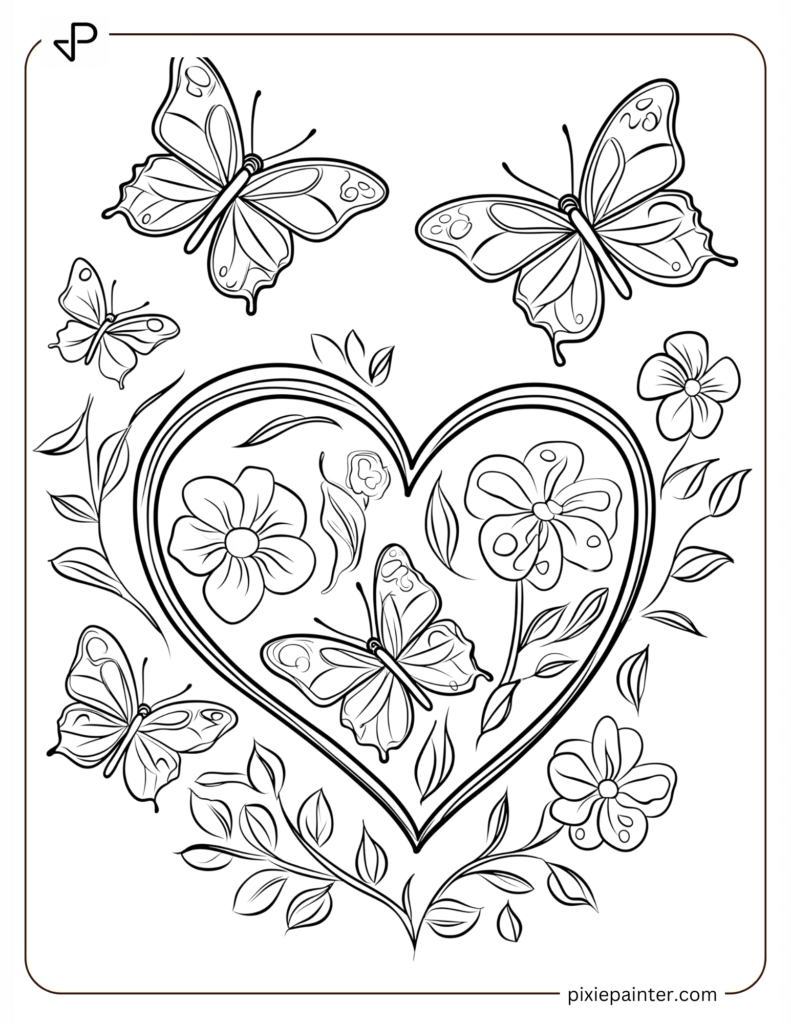 Butterflies Flying Around A Floral Heart