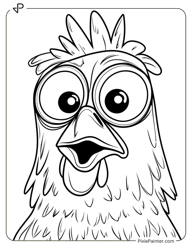 April Fools Day Coloring Page - Cross-Eyed Chicken Making A Goofy Face