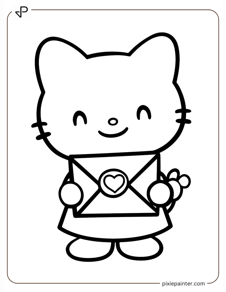 Hello Kitty Holding a Love Letter