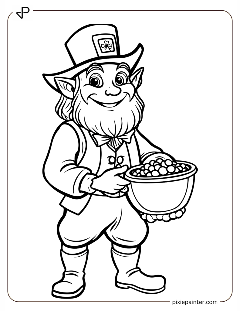 ST Patrick Day Coloring Pages of Leprechaun Holding a Pot of Gold