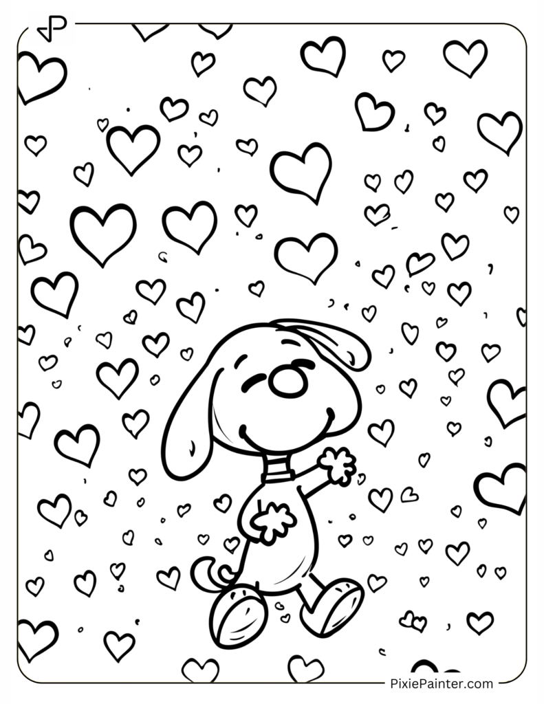 Snoopy Surrounded by Heart-Shaped Confetti