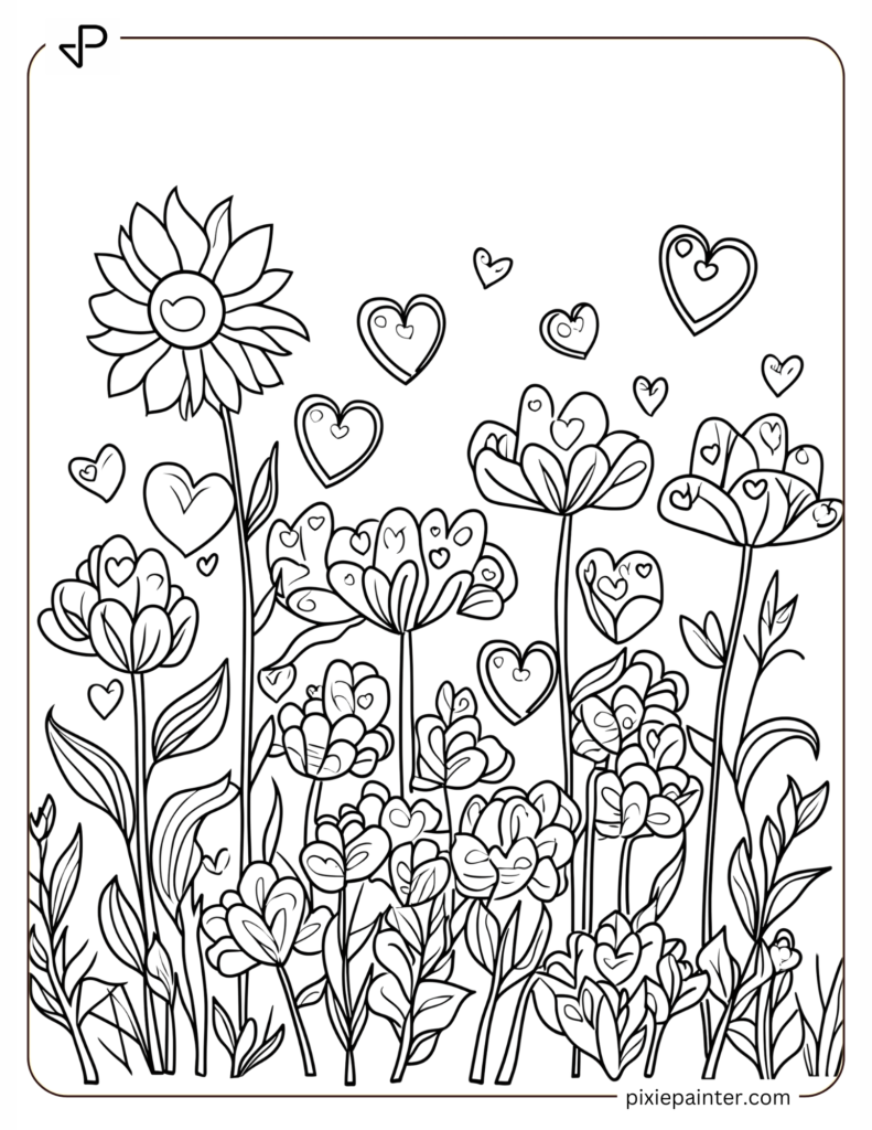 Garden Scene With Hearts Hidden In Flowers