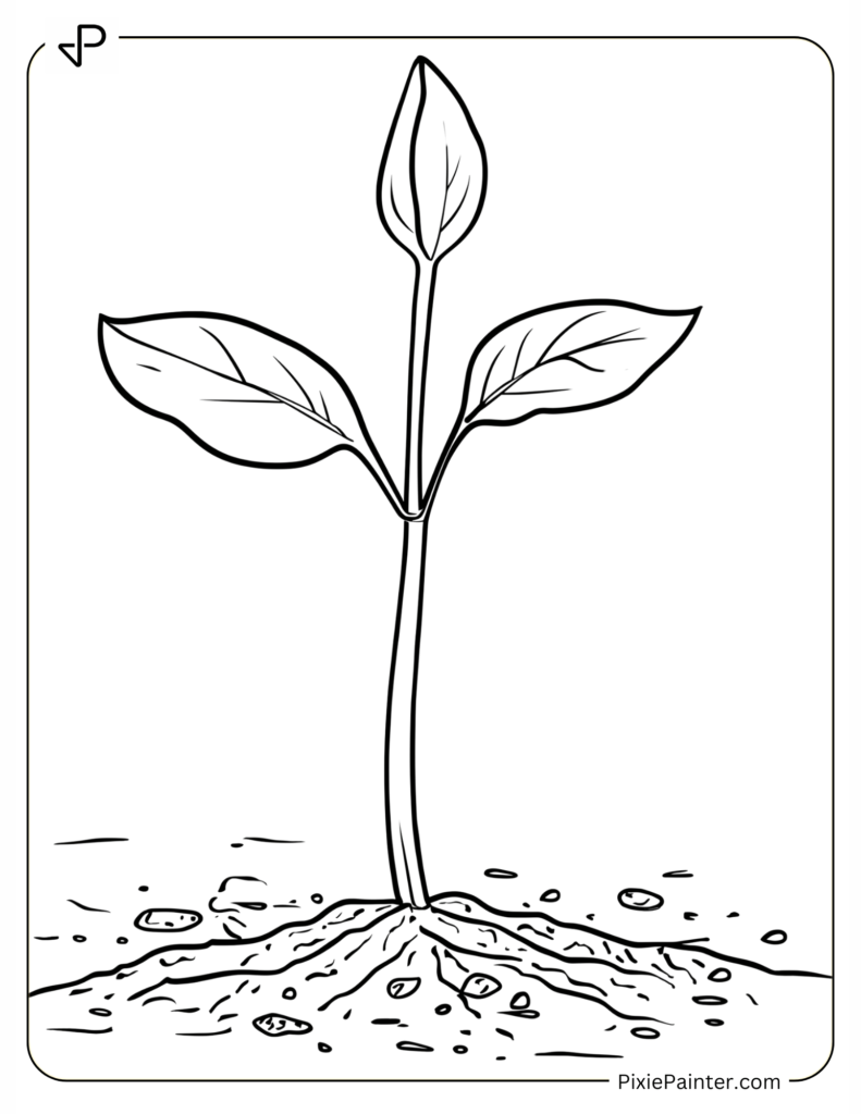 Earth Day Coloring Page With Small Sprout Growing from the Ground