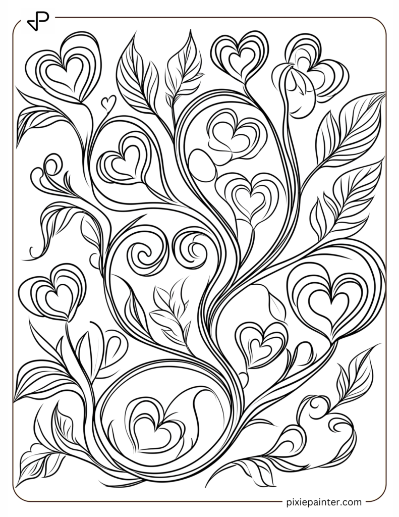 Swirling Vines With Hearts And Blossoms