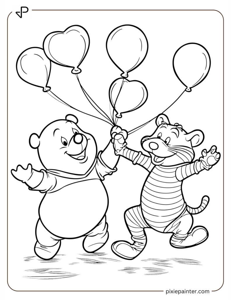 13. Pooh And Tigger Dancing With Heart Balloons