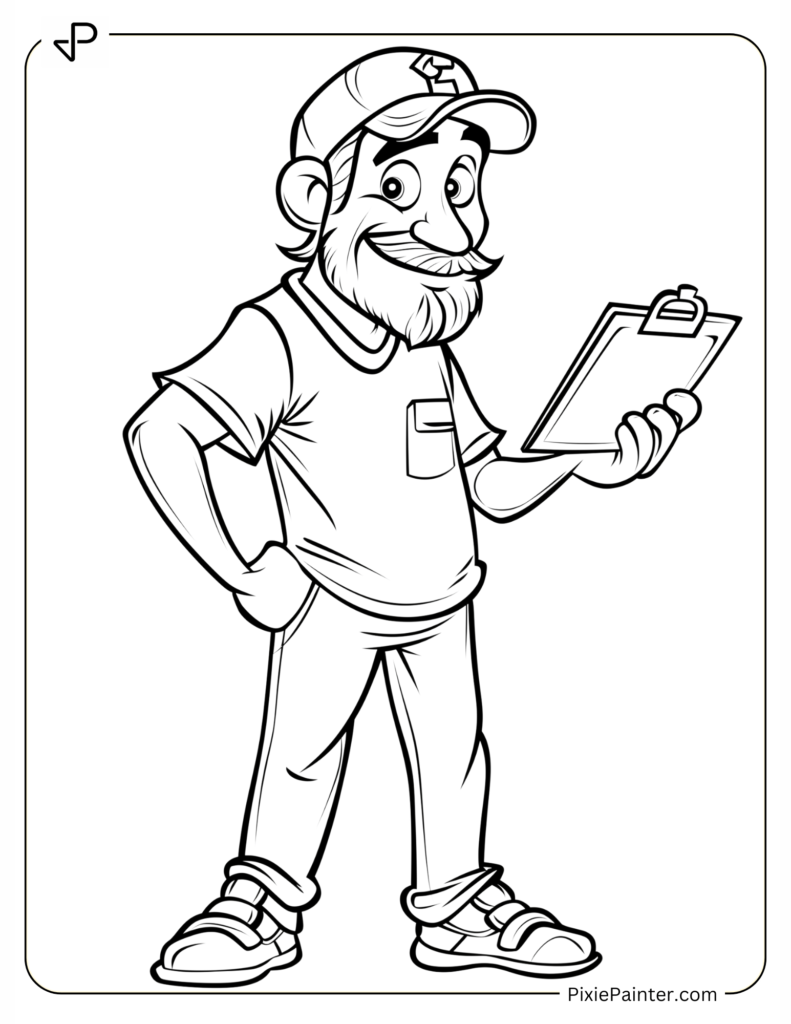 Cartoon Coach with Clipboard – Super Bowl Coloring Page