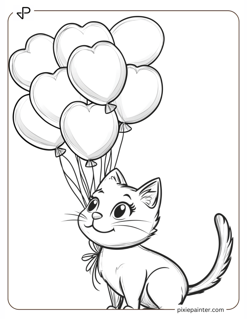 Cat With A Heart-Shaped Balloon Bouquet