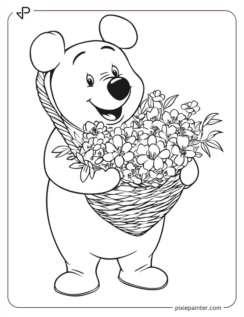 14. Pooh Carrying A Basket Of Valentine Flowers