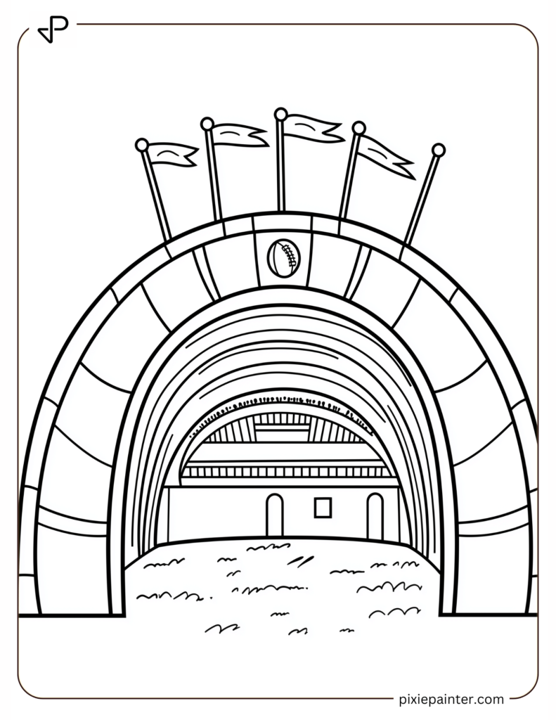 Stadium Entrance – An archway entrance with flags