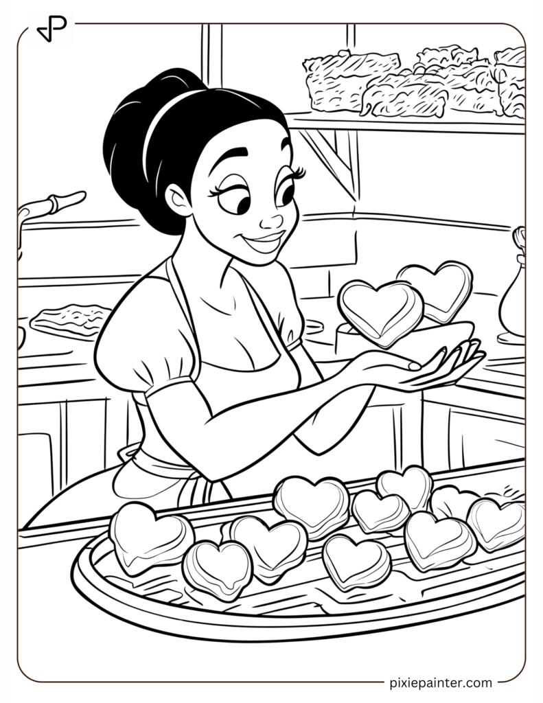 14. Tiana Baking Heart Cookies For A Sweet Celebration