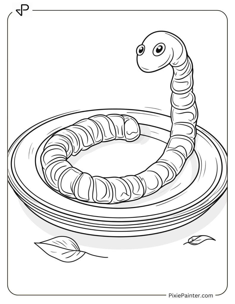 April Fools Day Coloring Page - Wiggly Fake Worm Sitting On A Plate