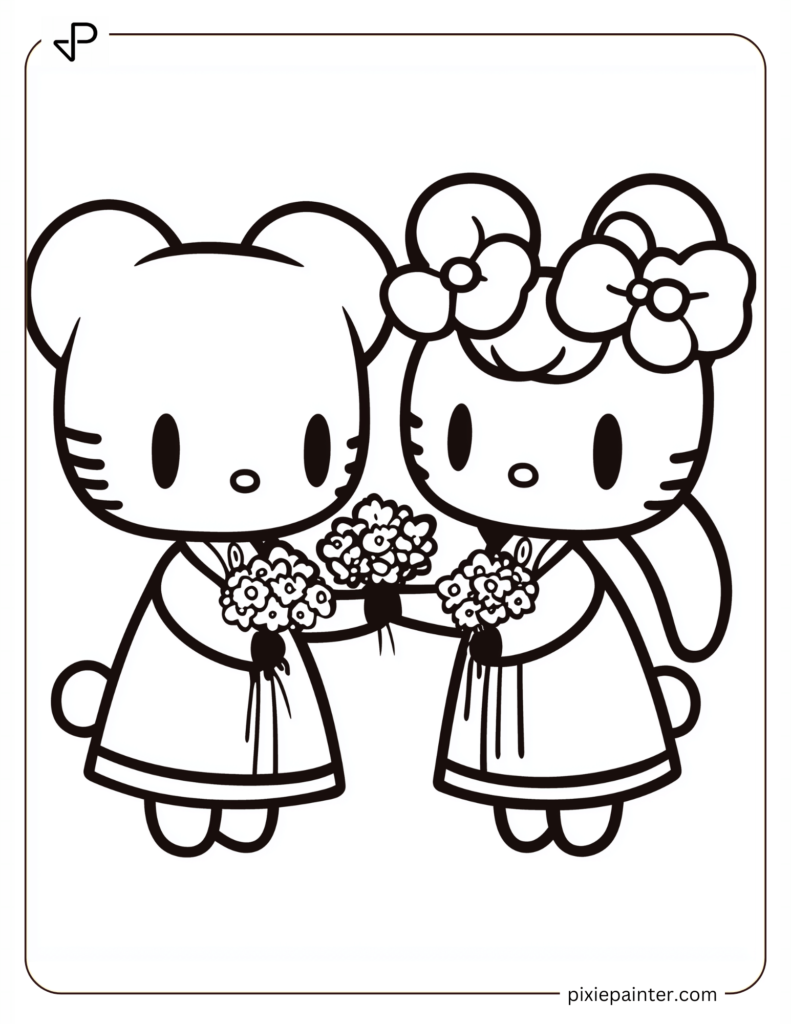 Cheerful Hello Kitty and My Melody with Flowers