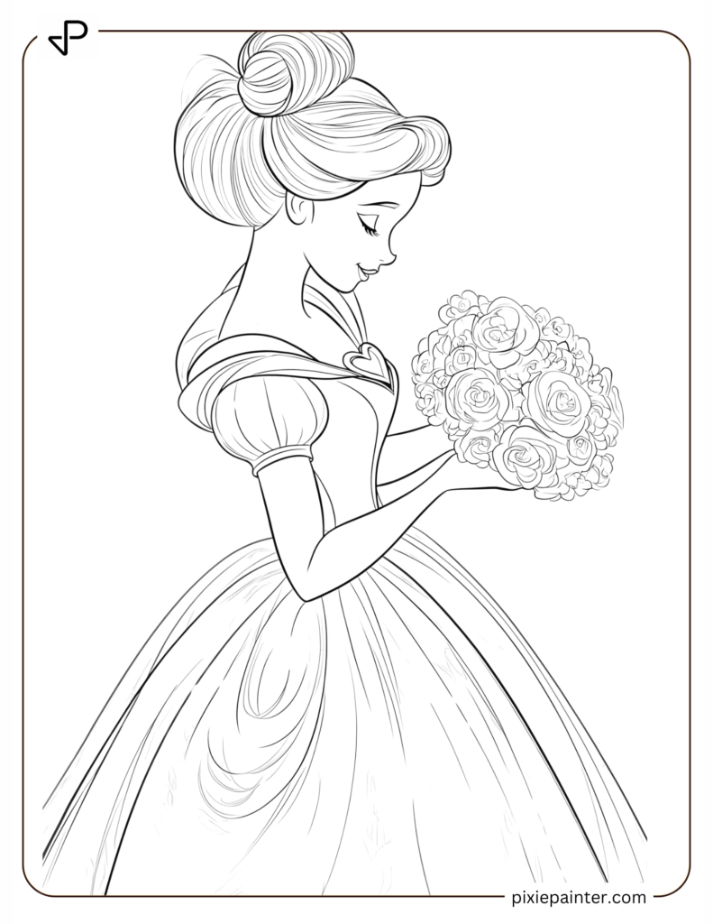 15. Cinderella Smiling With A Bouquet Of Heart Flowers